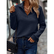 Women's Relaxed Knit Sweater with Zip Collar and Long Sleeves