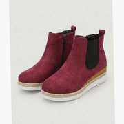 Women's Suede Wedge Chelsea Ankle Booties with Side Zip and Braided Trim