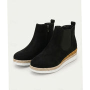 Women's Suede Wedge Chelsea Ankle Booties with Side Zip and Braided Trim