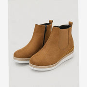 Women's Suede Wedge Chelsea Ankle Booties with Side Zip and Braided Trim