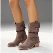 Suede Ankle Boot with Zip Closure and Cushioned Support for Women