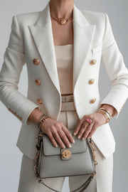 Women's Tailored Blazer with Peak Lapels and Buttoned Cuffs