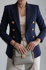 Women's Tailored Blazer with Peak Lapels and Buttoned Cuffs