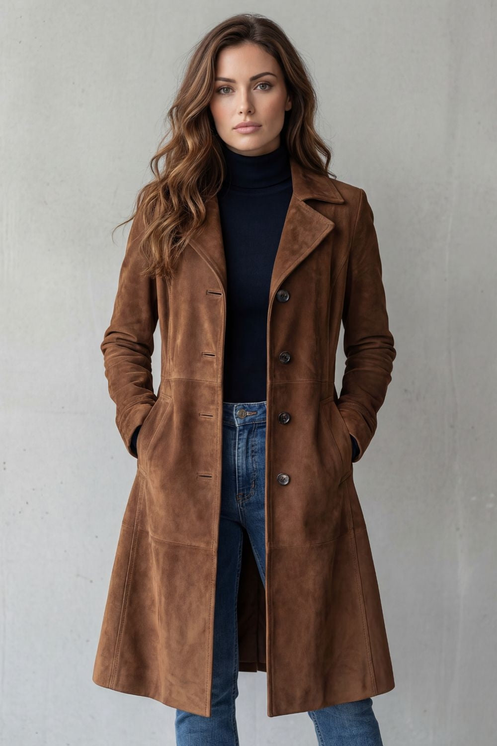 Women's Suede-Effect Longline Coat - View 1