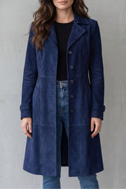 Women's Tailored Longline Suede-Effect Coat with Button Front and Side Pockets