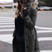 Women's Trench Coat with High Collar and Button Front