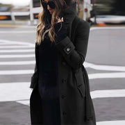 Tailored Trench Coat with High Stand Collar and Flap Pockets for Women