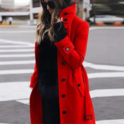Tailored Trench Coat with High Stand Collar and Flap Pockets for Women