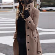 Tailored Trench Coat with High Stand Collar and Flap Pockets for Women
