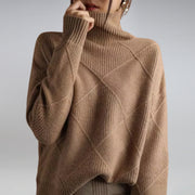Women's Warm Cashmere Turtleneck Sweater with Diamond Knit Pattern