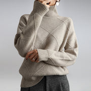 Women's Warm Cashmere Turtleneck Sweater with Diamond Knit Pattern
