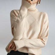 Women's Warm Cashmere Turtleneck Sweater with Diamond Knit Pattern