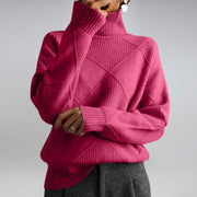 Women's Warm Cashmere Turtleneck Sweater with Diamond Knit Pattern
