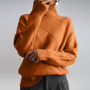 Women's Warm Cashmere Turtleneck Sweater with Diamond Knit Pattern