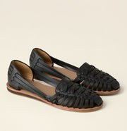 Women's Woven Leather Huarache Flats with Closed Toe and Contoured Insole