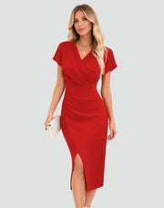 Wrap Midi Dress with Slit Style Wedding Guest Cocktail