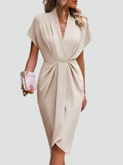 Wrap Midi Dress with V-Neck Pleated Wedding Guest Outfits Cocktail