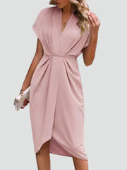 Wrap Midi Dress with V-Neck Pleated Wedding Guest Outfits Cocktail