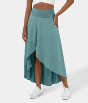 Wrap Midi Skirt with Asymmetrical Hem Style Pleated Casual Wear