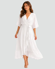 Wrap V-Neck Midi Dress Chiffon Party Occasion