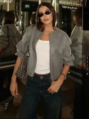 Zippered Bomber Jacket Style Casual Wear Closure